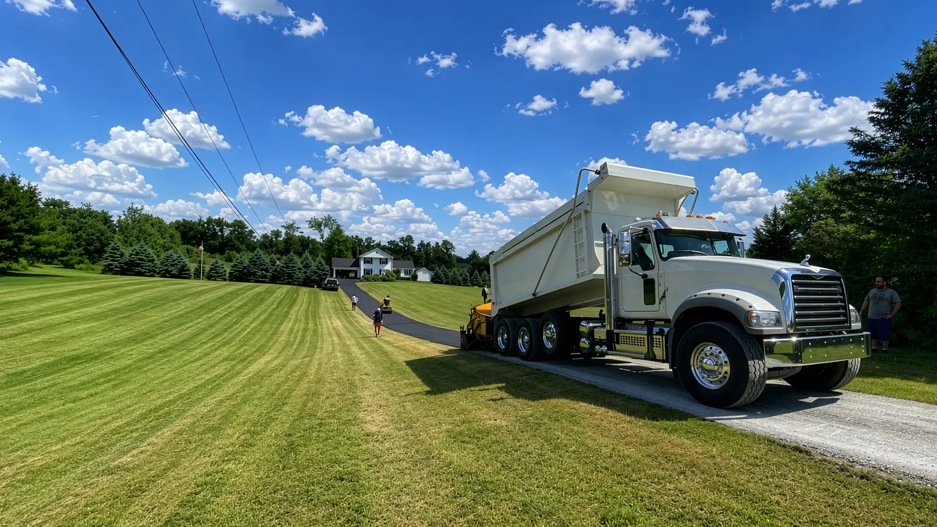 Paving crew working on a residential driveway in the Lehigh Valley.