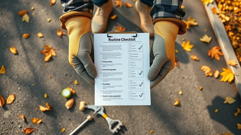 asphalt maintenance checklist - Overhead view of hands with cleaning and sealer tools on clean driveway