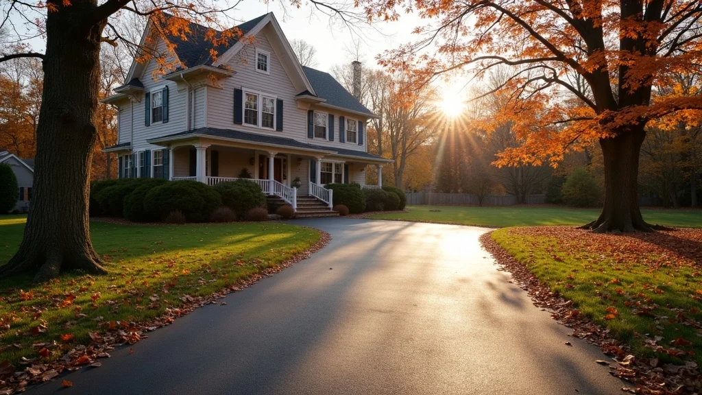 well-maintained Pennsylvania asphalt driveway in late autumn, protected with crack filling and sealcoating for winter asphalt readiness